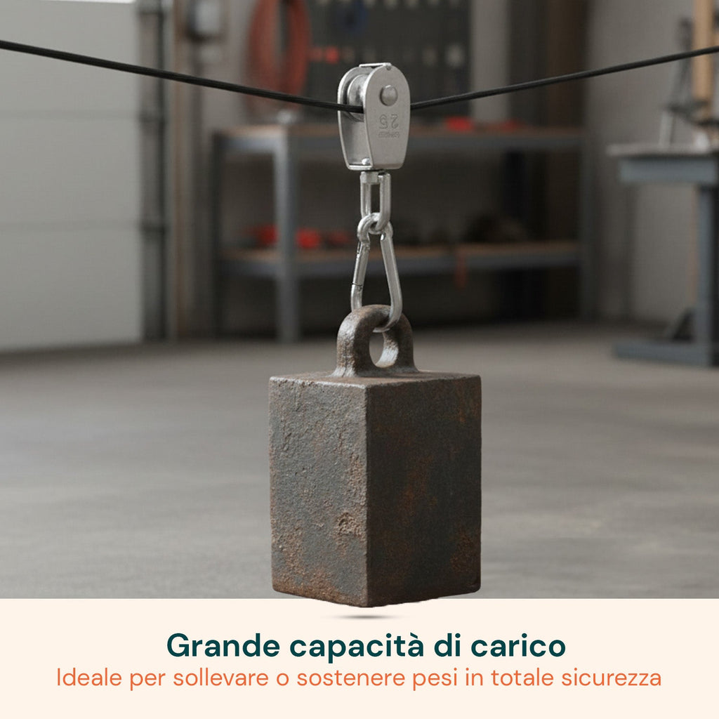 Kit Carrucola in Acciaio Inox con Fune 20 m – Resistente e Completo di Accessori
