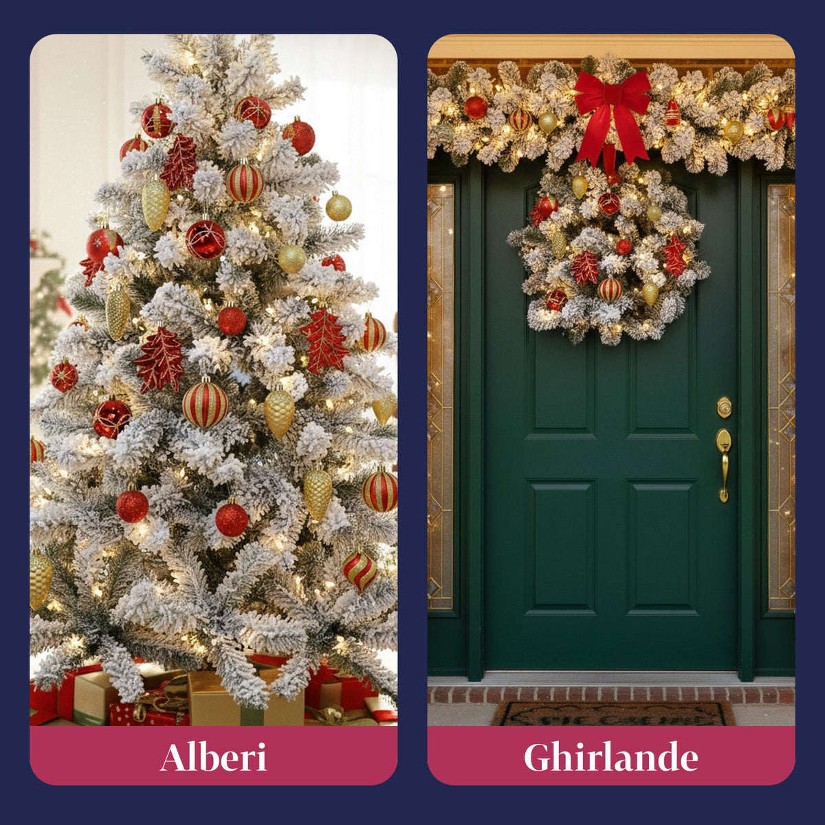 Set Addobbi Natalizi 106 Pezzi Rosso e Oro – Con Stelle e Fiori Glitter