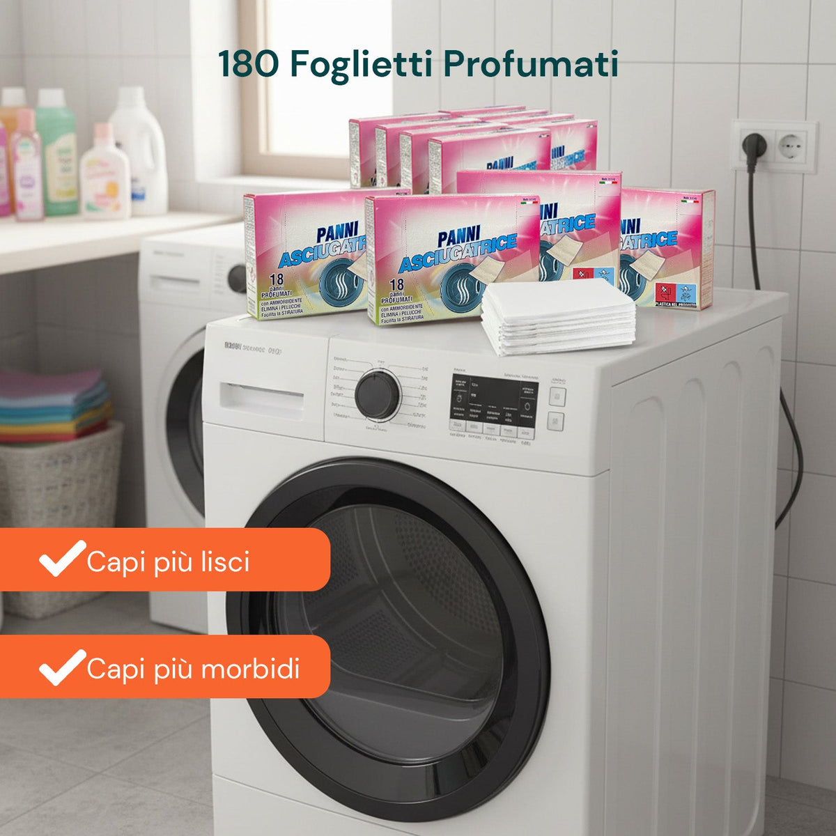 Fogli per Asciugatrice Profumati e Ammorbidenti – Anti-Pelucchi, 18/180 Pezzi