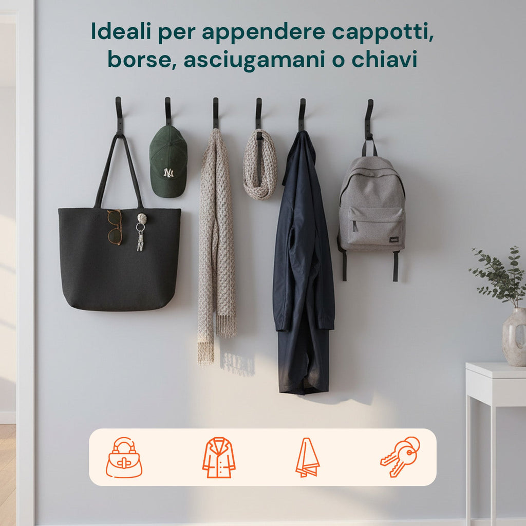 Ganci Appenditutto da Parete in Metallo Nero, 10 Pezzi con Kit di Montaggio
