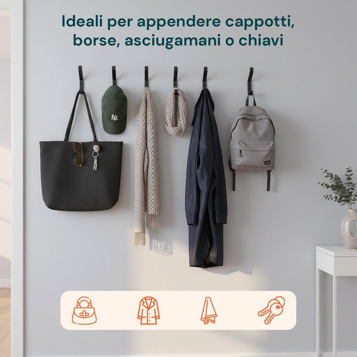 Ganci Appenditutto da Parete in Metallo Nero, 10 Pezzi con Kit di Montaggio