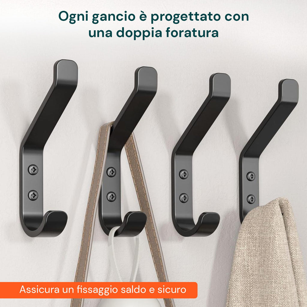 Ganci Appenditutto da Parete in Metallo Nero, 10 Pezzi con Kit di Montaggio