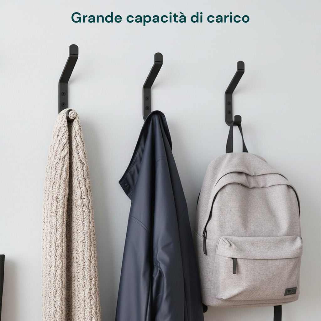 Ganci Appenditutto da Parete in Metallo Nero, 10 Pezzi con Kit di Montaggio