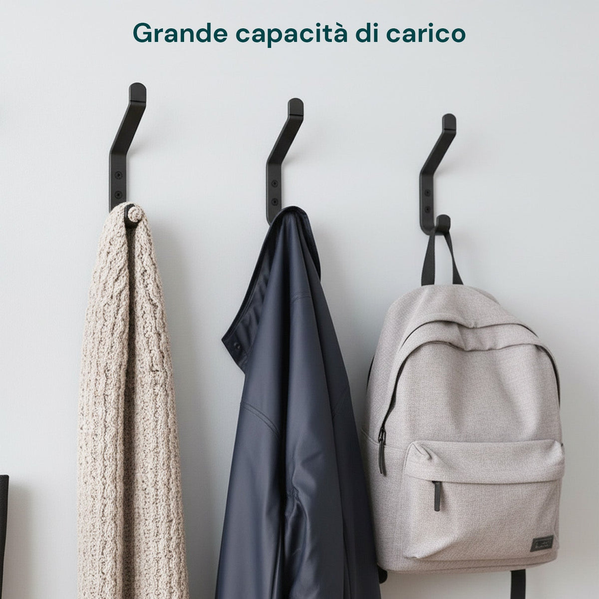 Ganci Appenditutto da Parete in Metallo Nero, 10 Pezzi con Kit di Montaggio