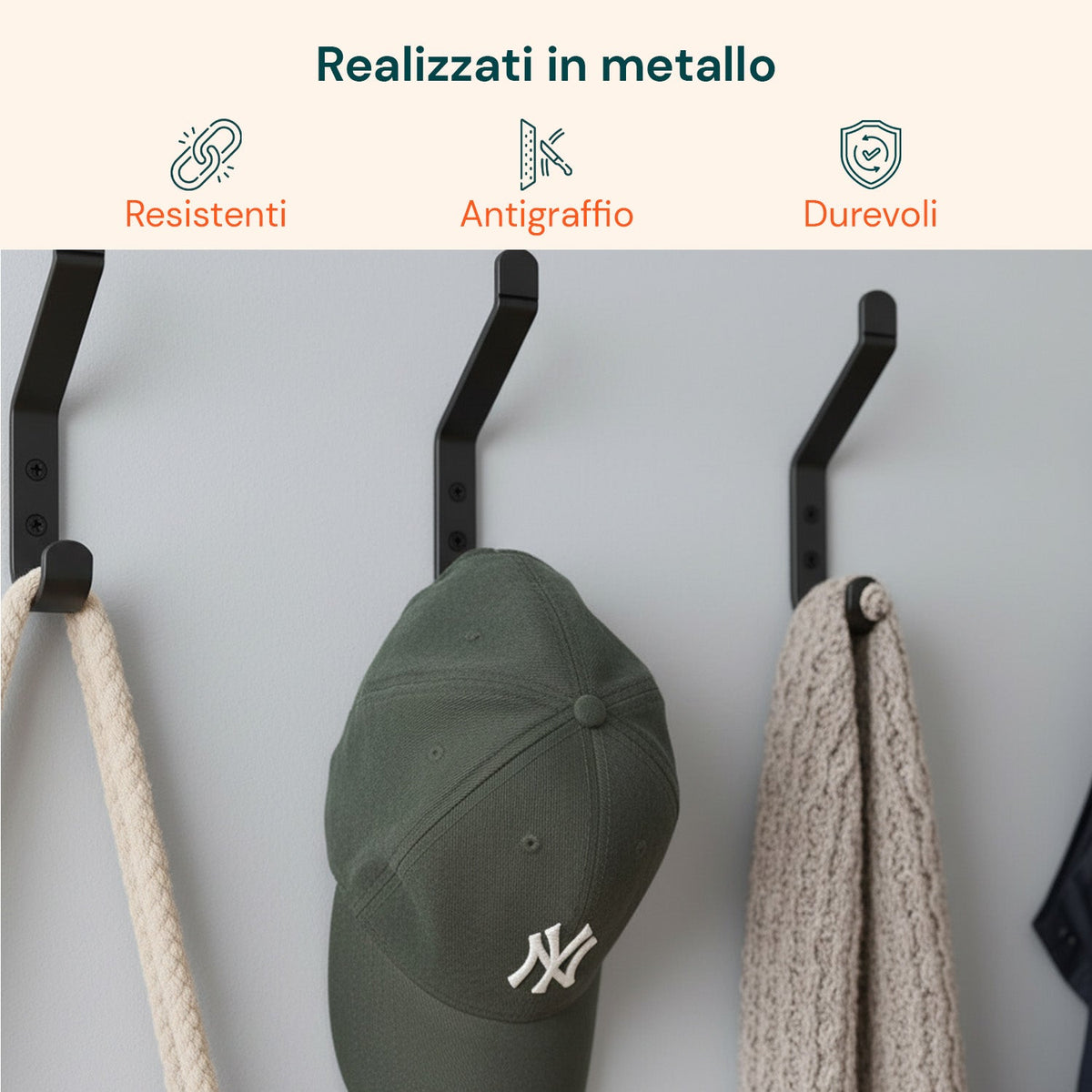 Ganci Appenditutto da Parete in Metallo Nero, 10 Pezzi con Kit di Montaggio