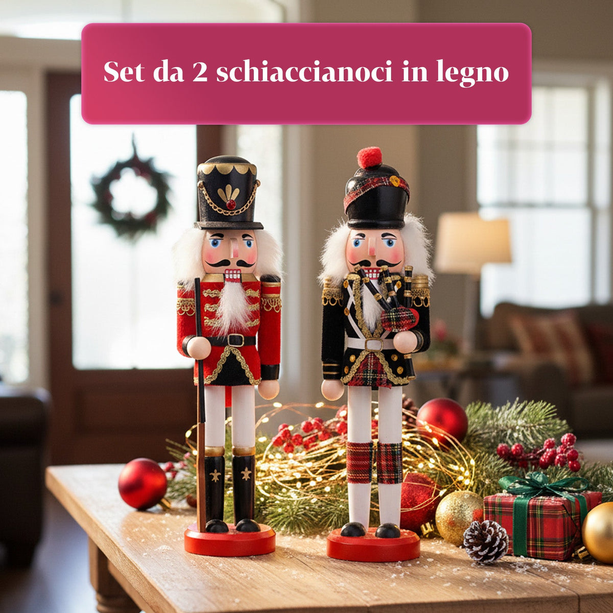 Set 2 Schiaccianoci in Legno – Stile Inglese e Scozzese Dipinti a Mano