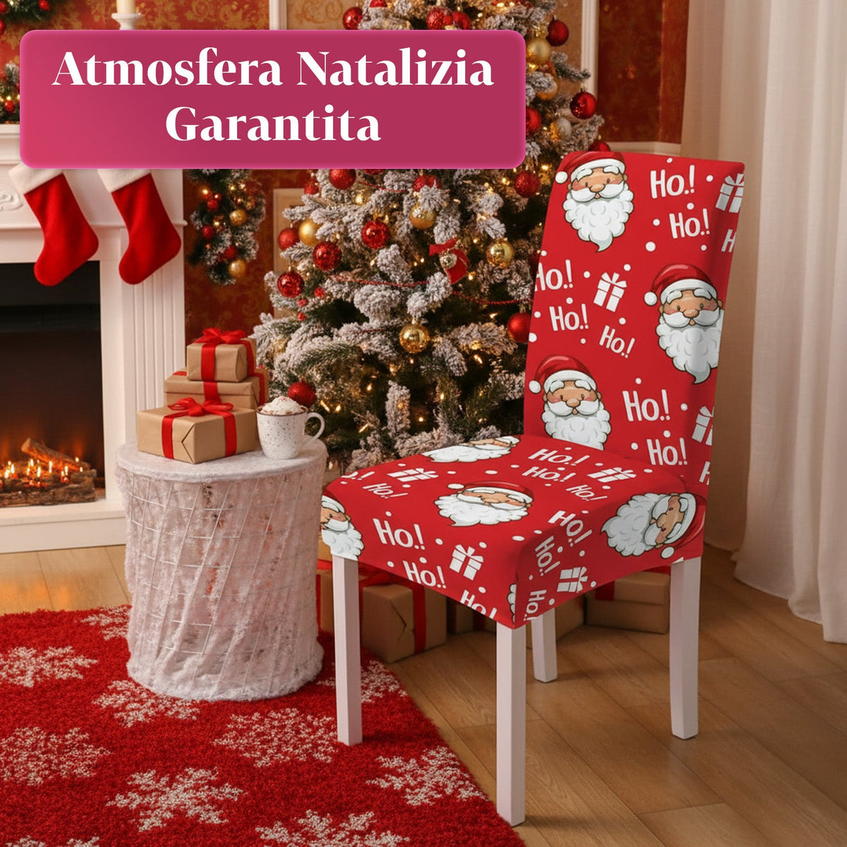 Set 6 Coprisedia Natalizi con Babbo Natale – Elasticizzati e Decorativi