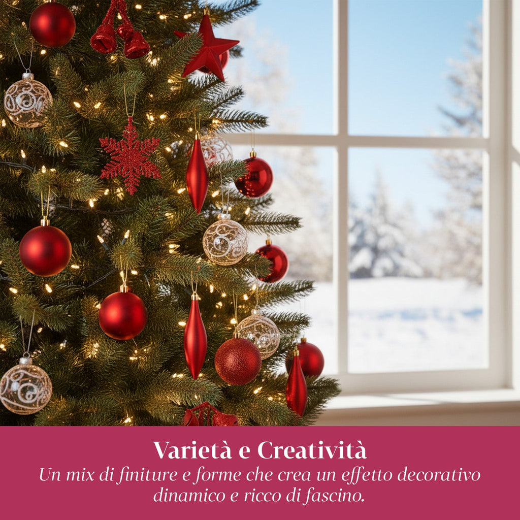 Red Christmas Decoration Kit – 102 Pieces with Star and Assorted Ornaments
