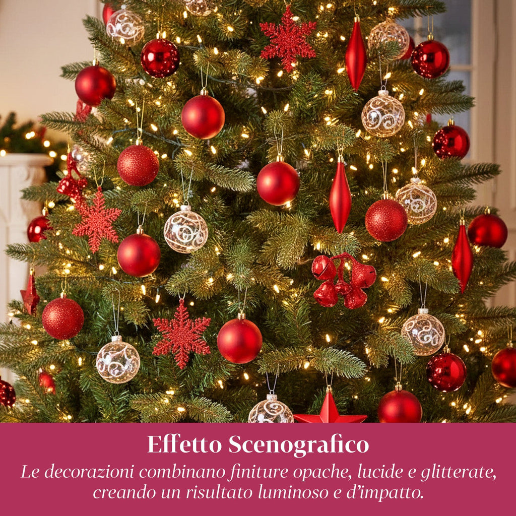 Red Christmas Decoration Kit – 102 Pieces with Star and Assorted Ornaments