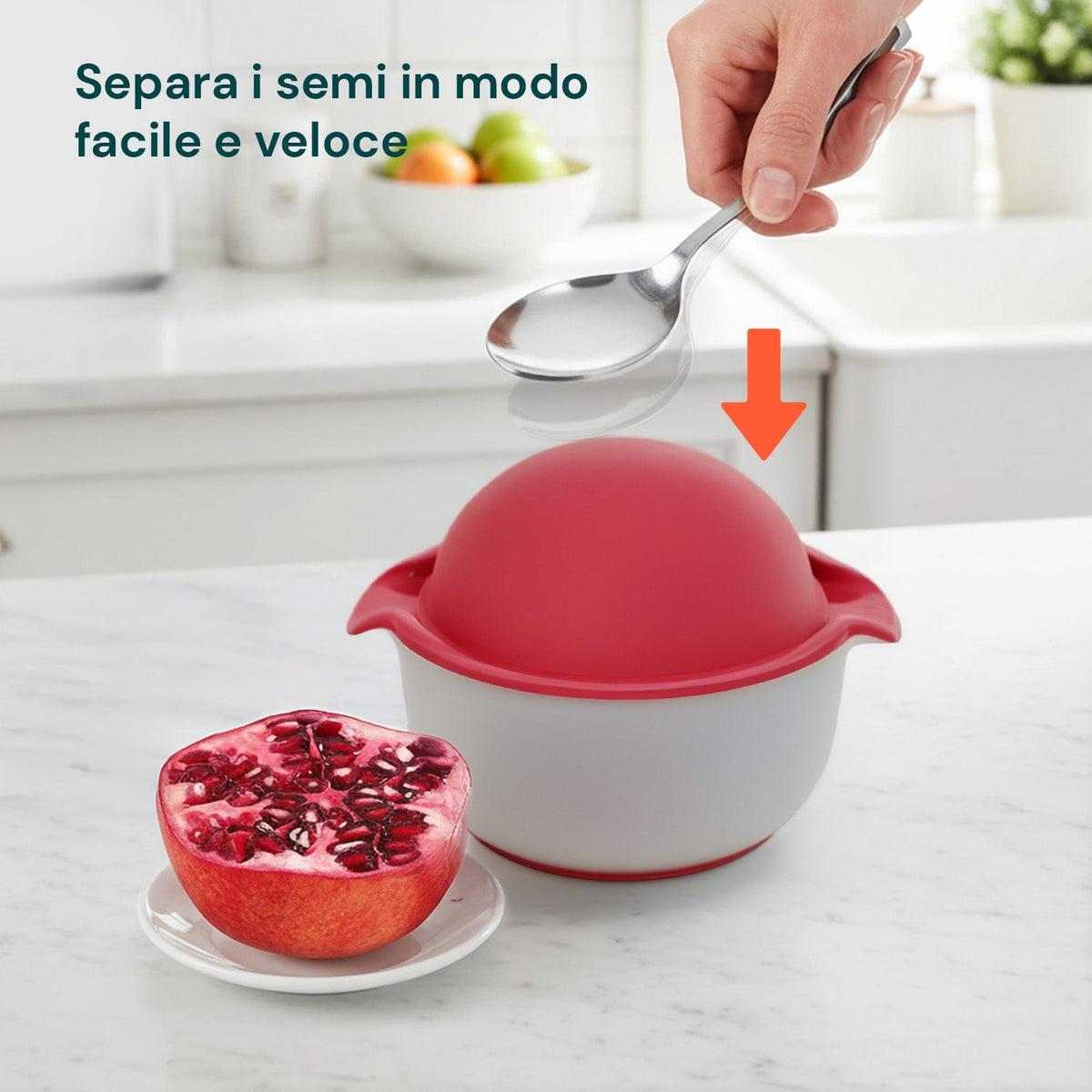 Sgranatore di Melograno con Coperchio, Griglia Antischizzo e Ciotola