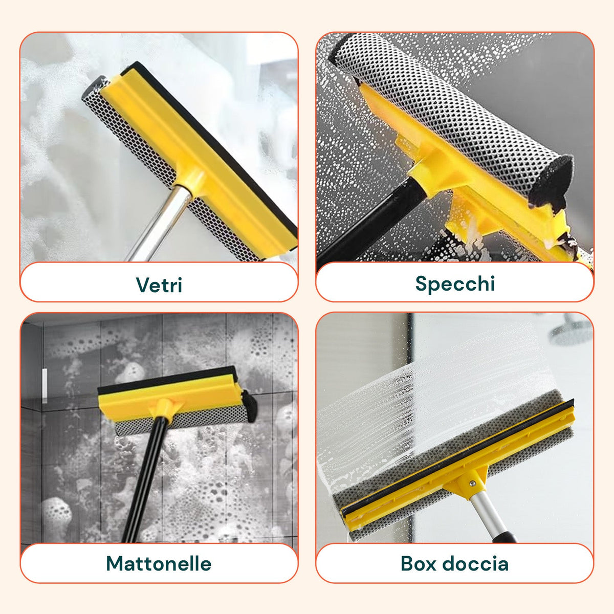 Tergivetro 24 cm con Manico Allungabile – Lavavetri in PP e Alluminio 79–120 cm