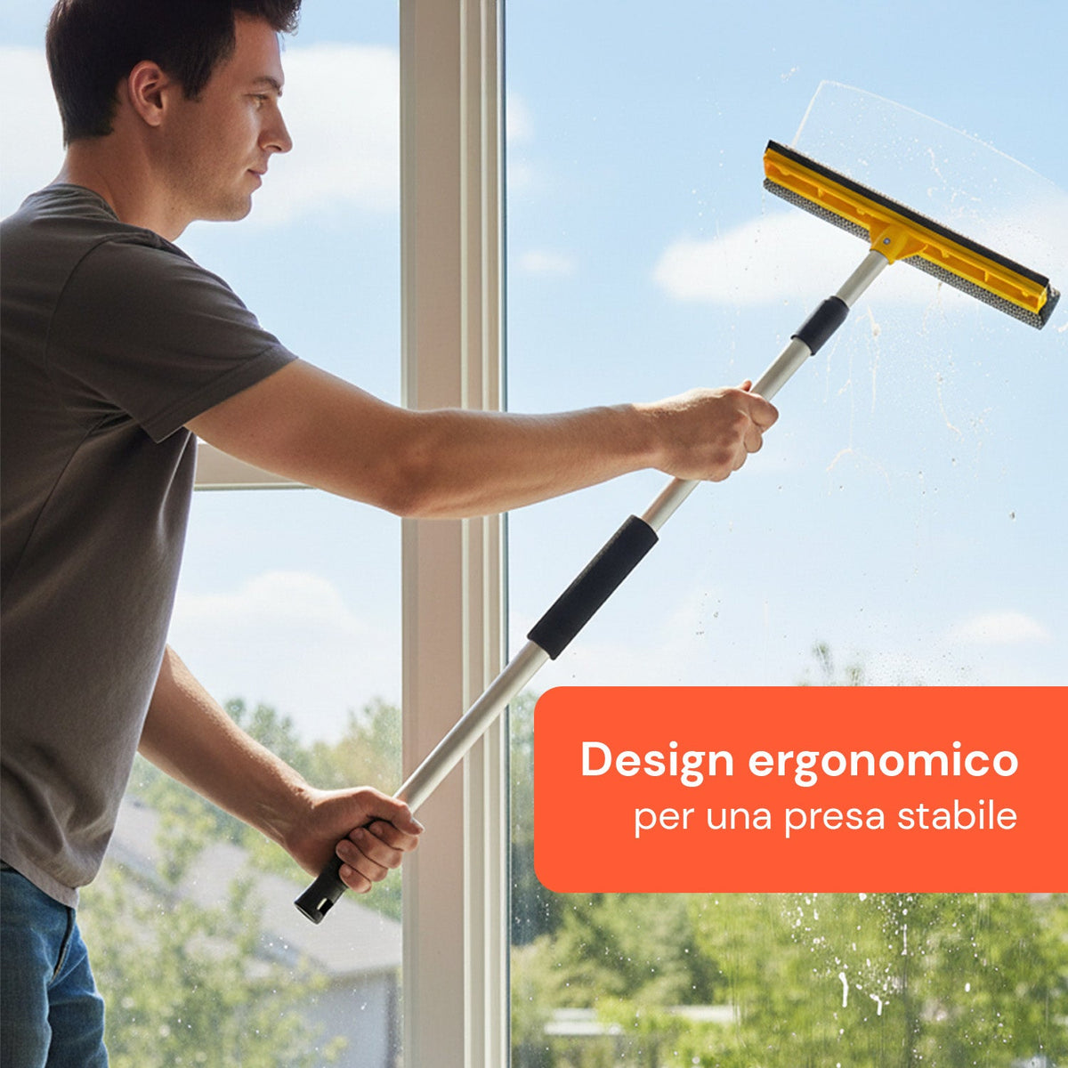 Tergivetro 24 cm con Manico Allungabile – Lavavetri in PP e Alluminio 79–120 cm