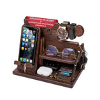 Organizer da Scrivania in Legno con Supporto Smartphone e Porta Orologi – Compreso di Alloggiamento per il Cavo di Ricarica – 25,5x15x18,5 cm