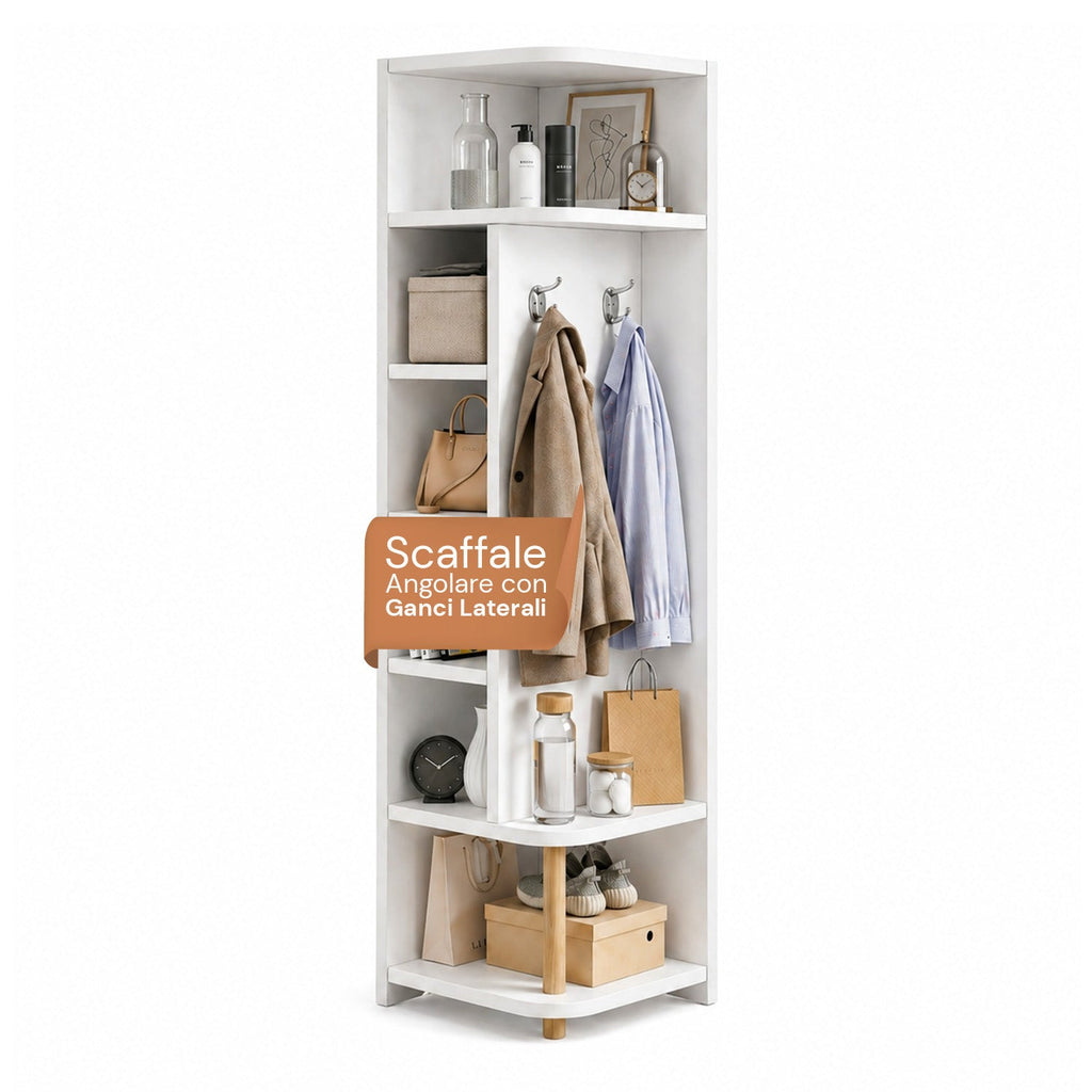 Scaffale Angolare in MDF Bianco a 7 Ripiani 180x30x30 cm – ad Alta Portata