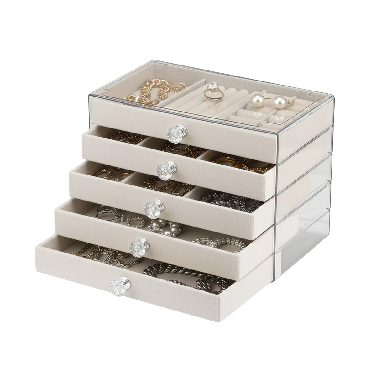 Scatola Portagioie 5 Cassetti Organizer Gioielli con Scomparti Multimisura