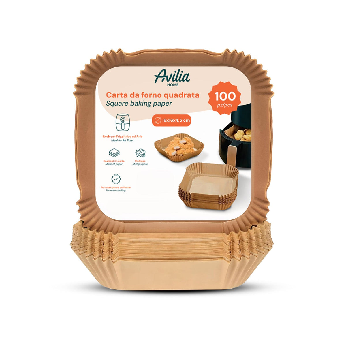Set 100 pz carta forno per friggitrice ad aria – Impermeabile e resistente al calore