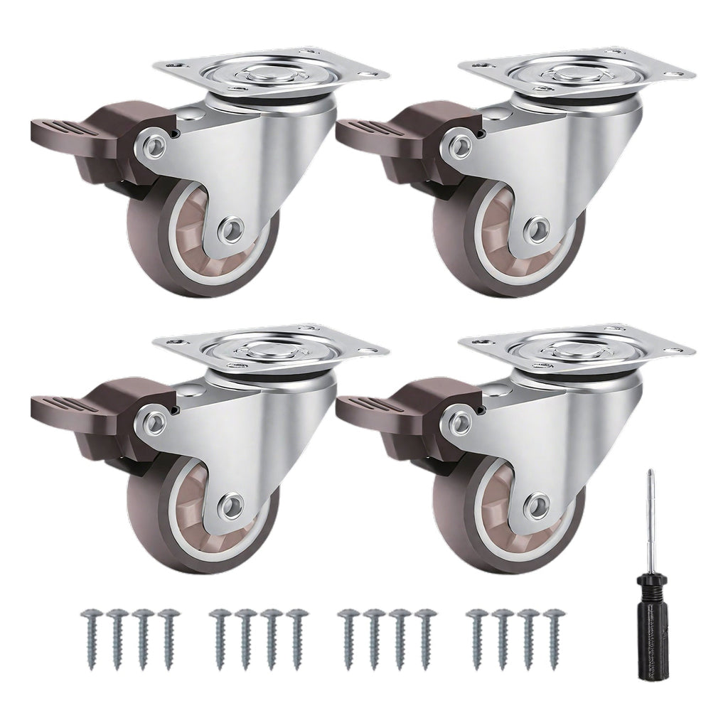 Set 4 Ruote Universali Piroettanti da 50 mm in Gomma e Acciaio – Portata 200 kg – Kit Completo con Viti e Cacciavite