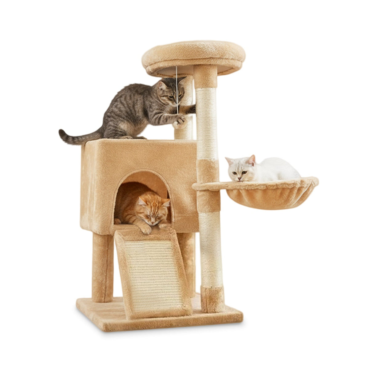Albero Tiragraffi Multilivello per Gatti h 87 cm in Sisal con Amaca, Piattaforme e Gioco a Pallina - 45x40 cm