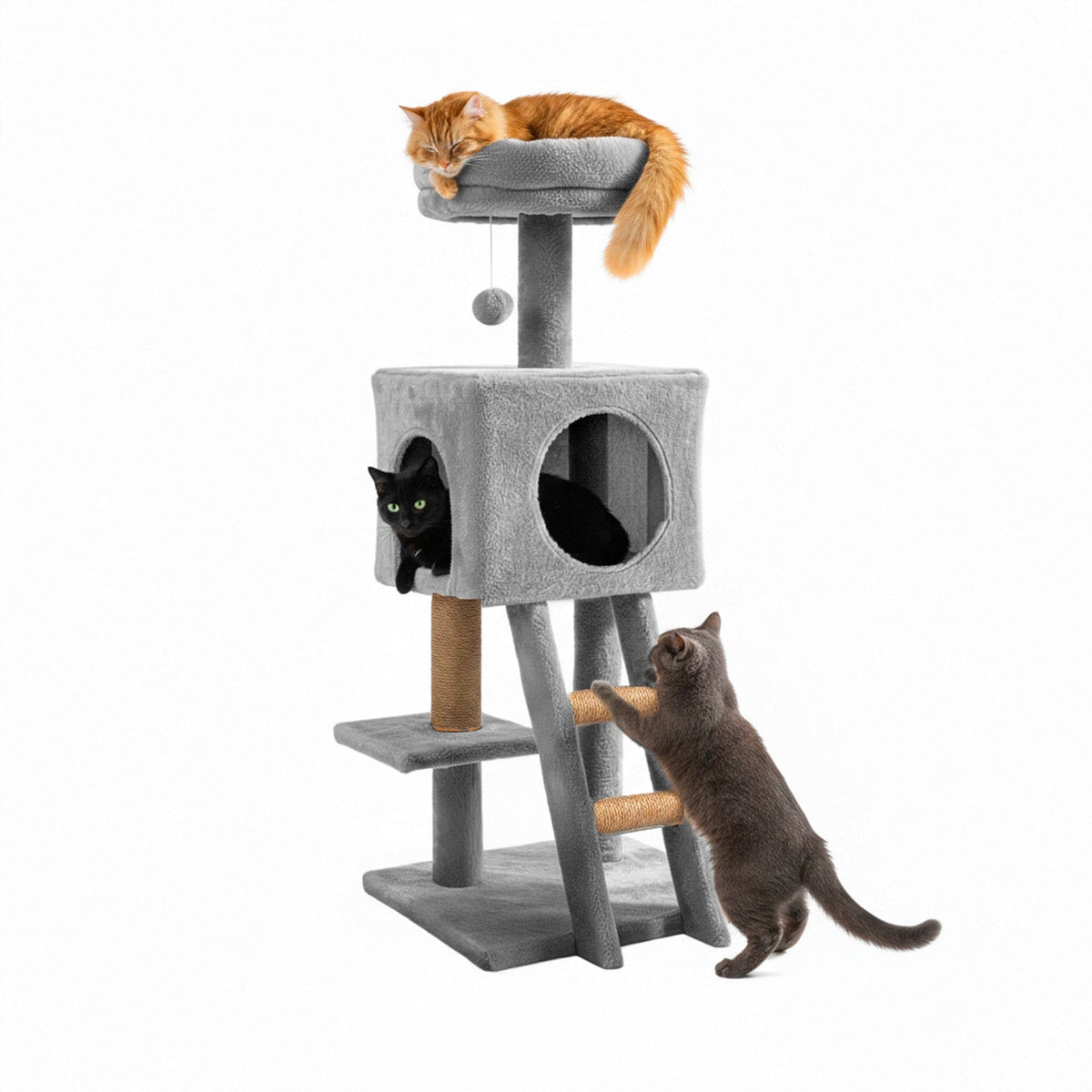 Tiragraffi per gatti da 92 cm con cuccia, scaletta e giochi