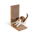 Tiragraffi per Gatti a Forma di L Altezza 68 cm in Carta Ondulata Resistente e Legno MDF – con Gioco a Pallina Integrato