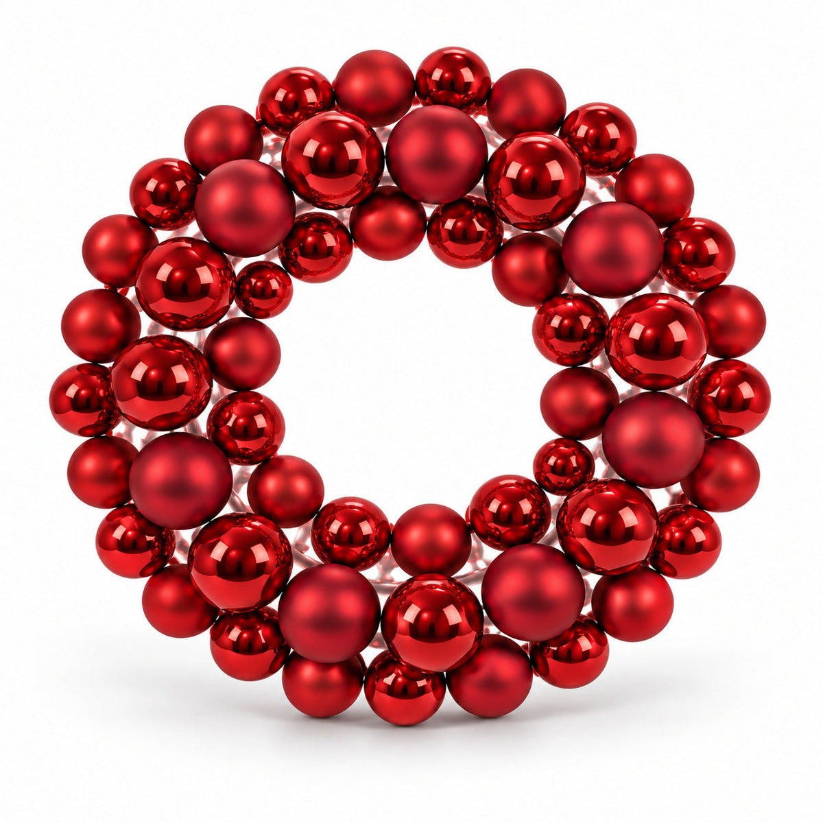 Ghirlanda natalizia con palline rosse Ø35 cm, decorazione per porta e parete, effetto lucido e opaco per gli addobbi di Natale
