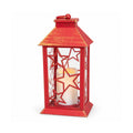 Lanterna Natalizia Rossa a LED 30 cm, Candela con Effetto Fiamma, da Appendere o da Appoggio, 14x14x30 cm, 2 Decorazioni Disponibili: Stelle o Fiocchi di Neve