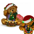 Orsetto di Natale Luminoso con Trenino Rotante e Carillon, Teddy XMAS Bear Station, Decorazione Natalizia LED in Poliresina 20,5 cm