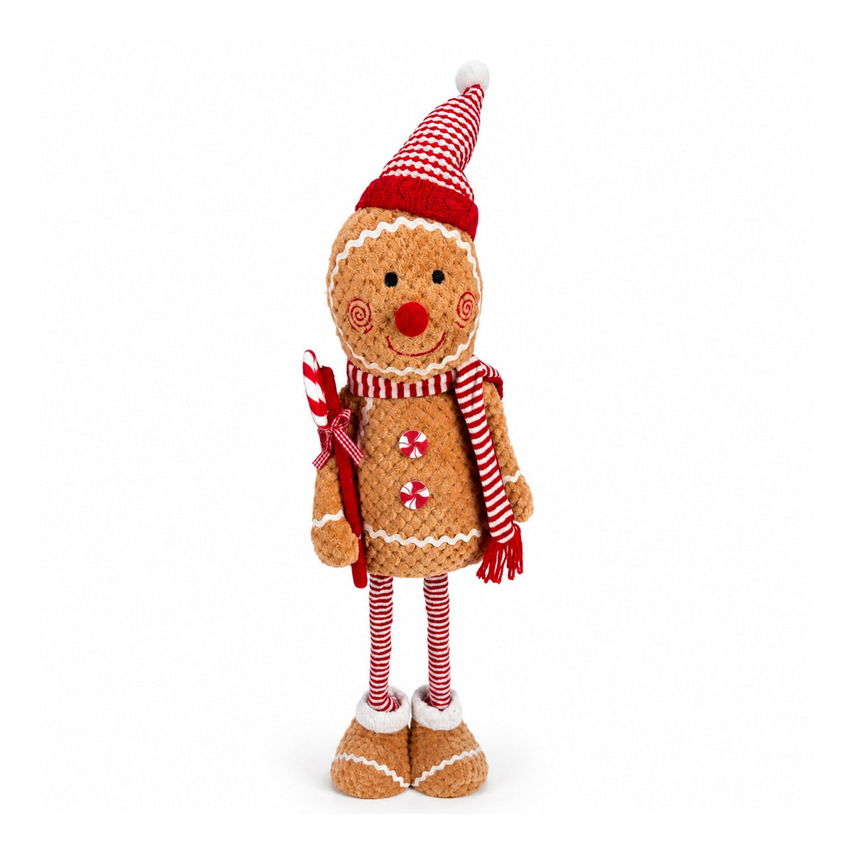 Pupazzo Pan di Zenzero Natalizio Espandibile 50-80 cm, Decorazione Natalizia in Peluche con Gambe Telescopiche, 2 Varianti