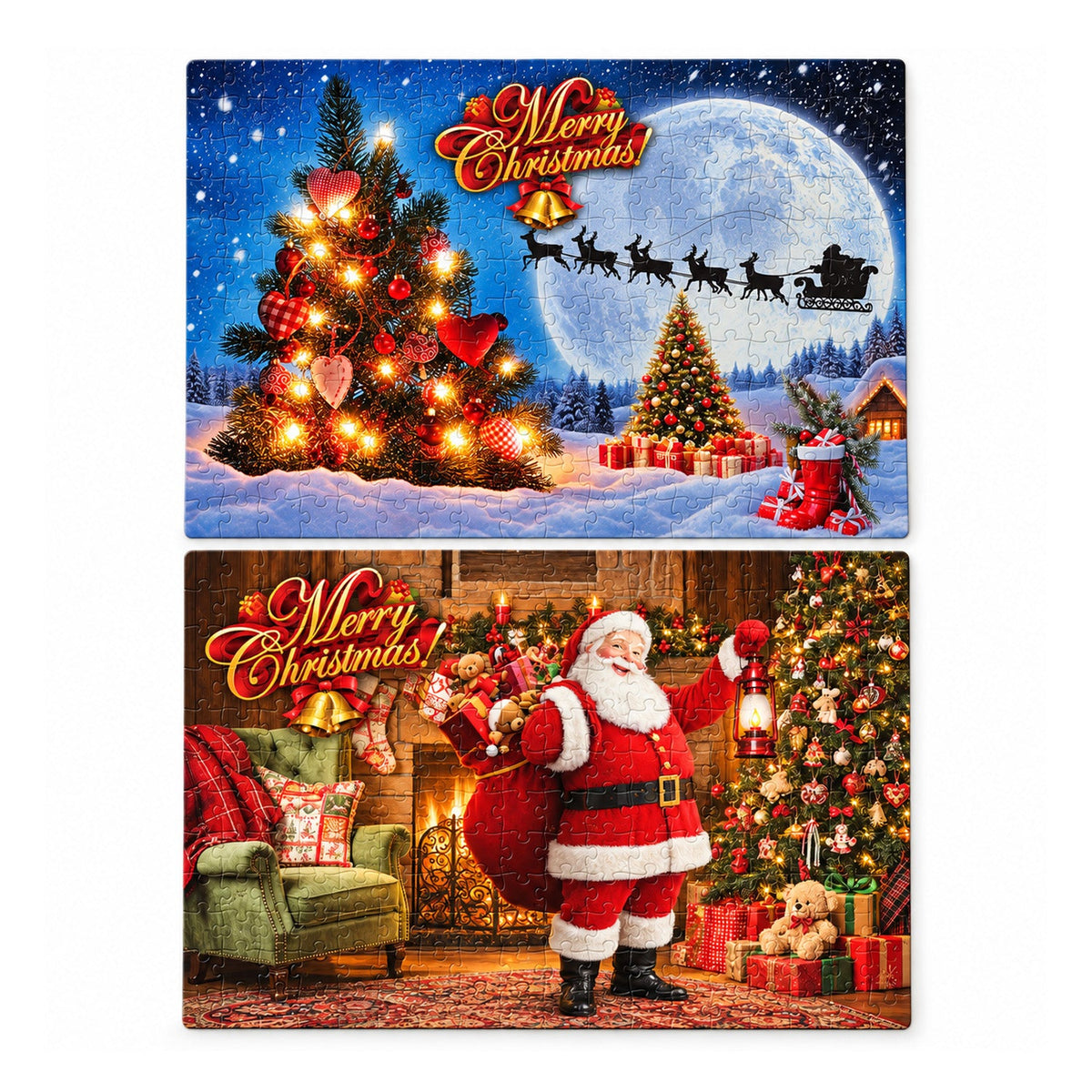 Puzzle di Natale da 300 pezzi, 2 soggetti assortiti spediti in modo casuale, scena natalizia con decorazioni festive, in carta, dimensioni 52,5x36,7 cm