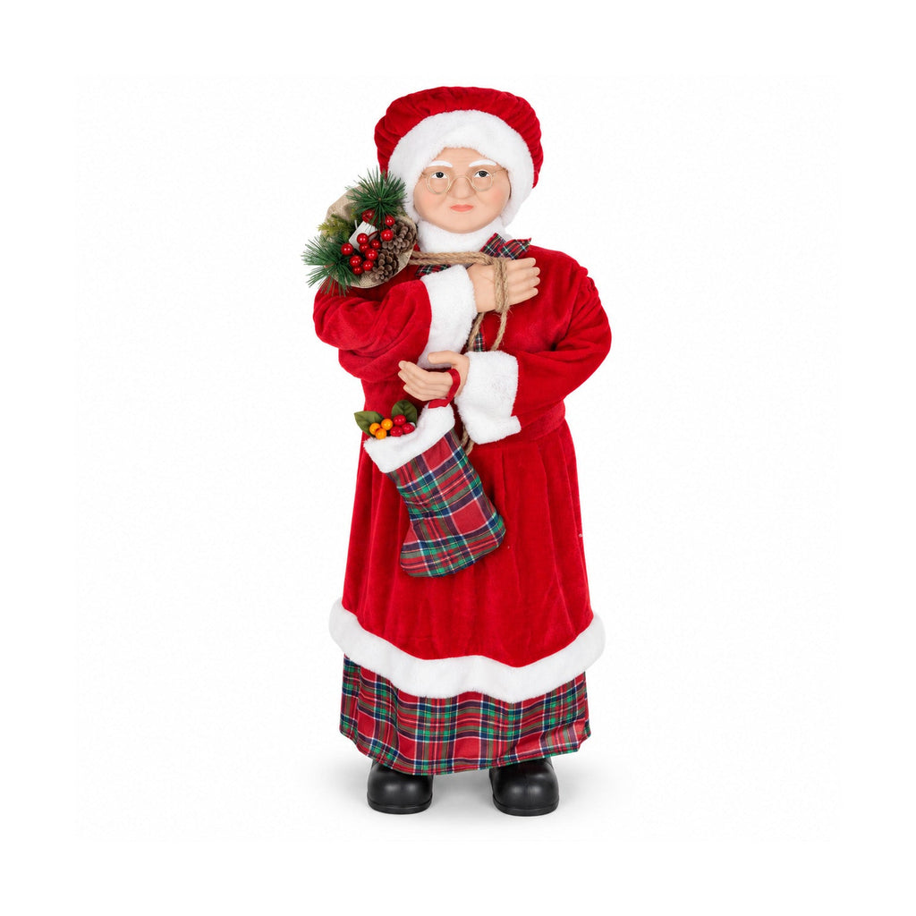 Statuetta natalizia Babbo Natale e Mamma Natale h110cm, decorazione per casa, negozio e vetrine, 2 varianti selezionabili con rametti di pino e pigne