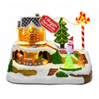 Villaggio Natalizio Luminoso Candy Town con Trenino in Movimento e 8 Melodie, Casetta Pan di Zenzero LED, Decorazione Natalizia 23,5 cm