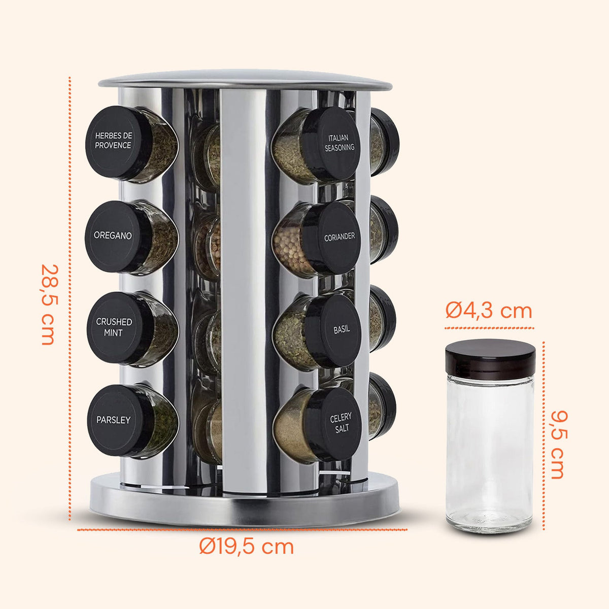 Portaspezie Girevole a 360° per Cucina con 16 Barattoli Inclusi