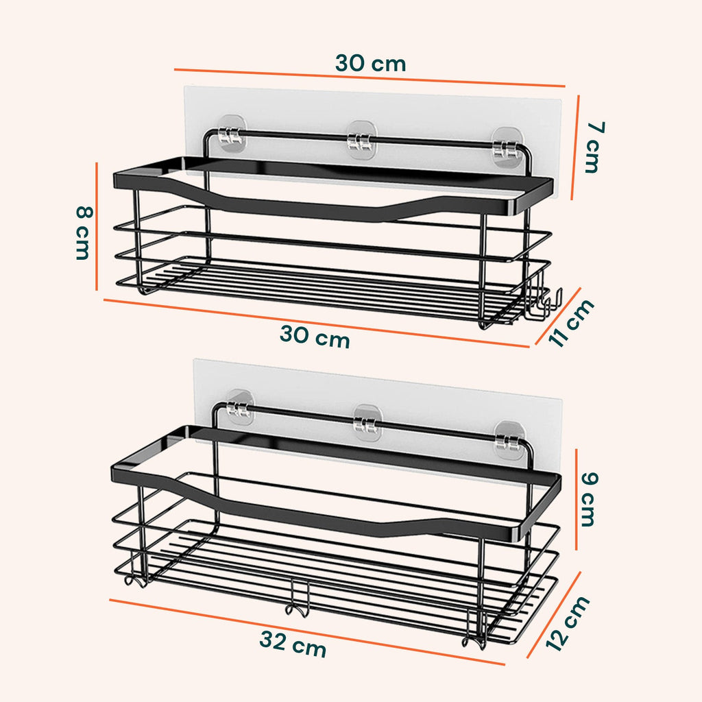 Set di 2 mensole adesive da parete in acciaio nero per bagno e cucina