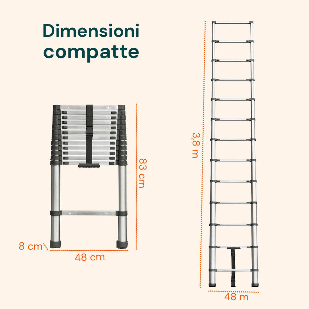 Scala Telescopica Professionale da 7 a 13 Gradini in Acciaio – Uso Domestico e Lavorativo
