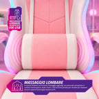 Sedia Gaming Ergonomica con Luci RGB e Cuscino Lombare Massaggiante, Poltrona Ufficio Reclinabile con Telecomando