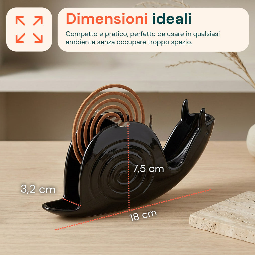 Porta Zampirone a forma di Lumaca – Supporto per Spirali Antizanzare in ABS Ignifugo – Con Base Raccogli Cenere – Design Universale Riutilizzabile – Dimensioni 18x3,2x7,5cm