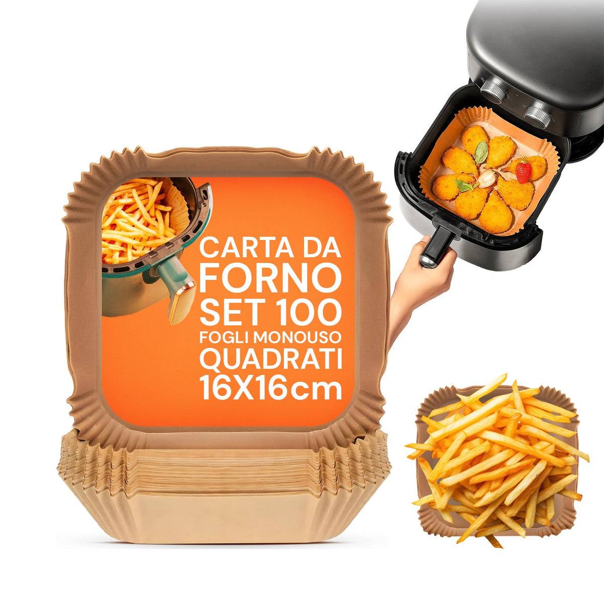 Set 100 pz carta forno per friggitrice ad aria – Impermeabile e resistente al calore