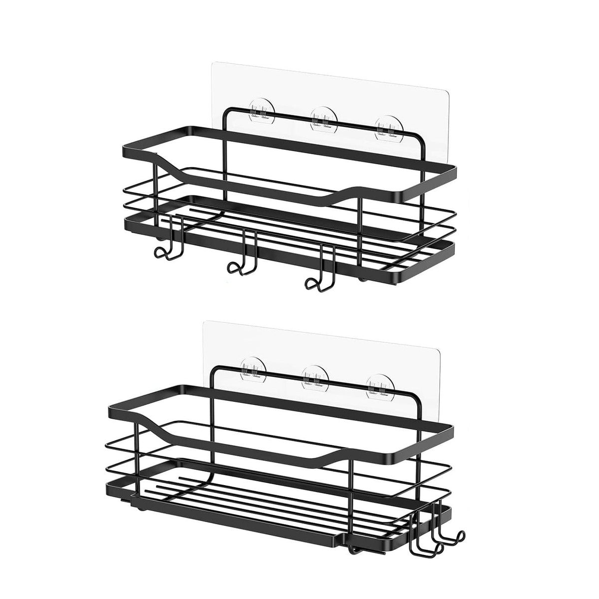 Set di 2 mensole adesive da parete in acciaio nero per bagno e cucina