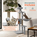 Tiragraffi per gatti 120 cm con cuccia e amaca multilivello