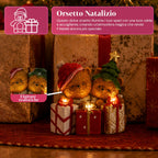 Orsetto natalizio in poliresina con pacco regalo, 2 varianti, luci LED a punti, alimentazione a batterie, finiture curate, base stabile