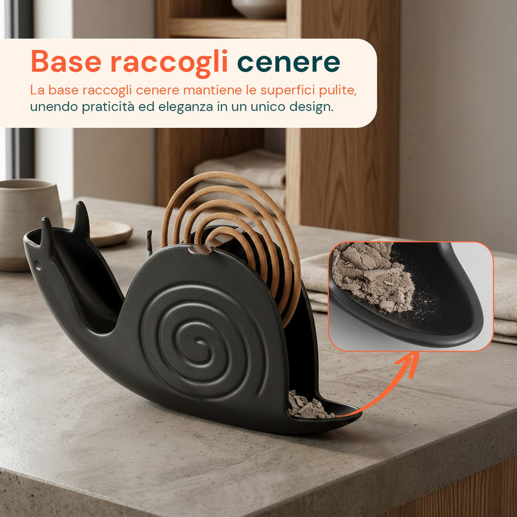 Porta Zampirone a forma di Lumaca – Supporto per Spirali Antizanzare in ABS Ignifugo – Con Base Raccogli Cenere – Design Universale Riutilizzabile – Dimensioni 18x3,2x7,5cm
