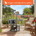 Tiragraffi per gatti 120 cm con cuccia e amaca multilivello
