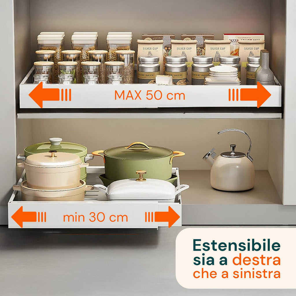 Cassetto estensibile universale in acciaio 30-50 cm - Portata 8 kg