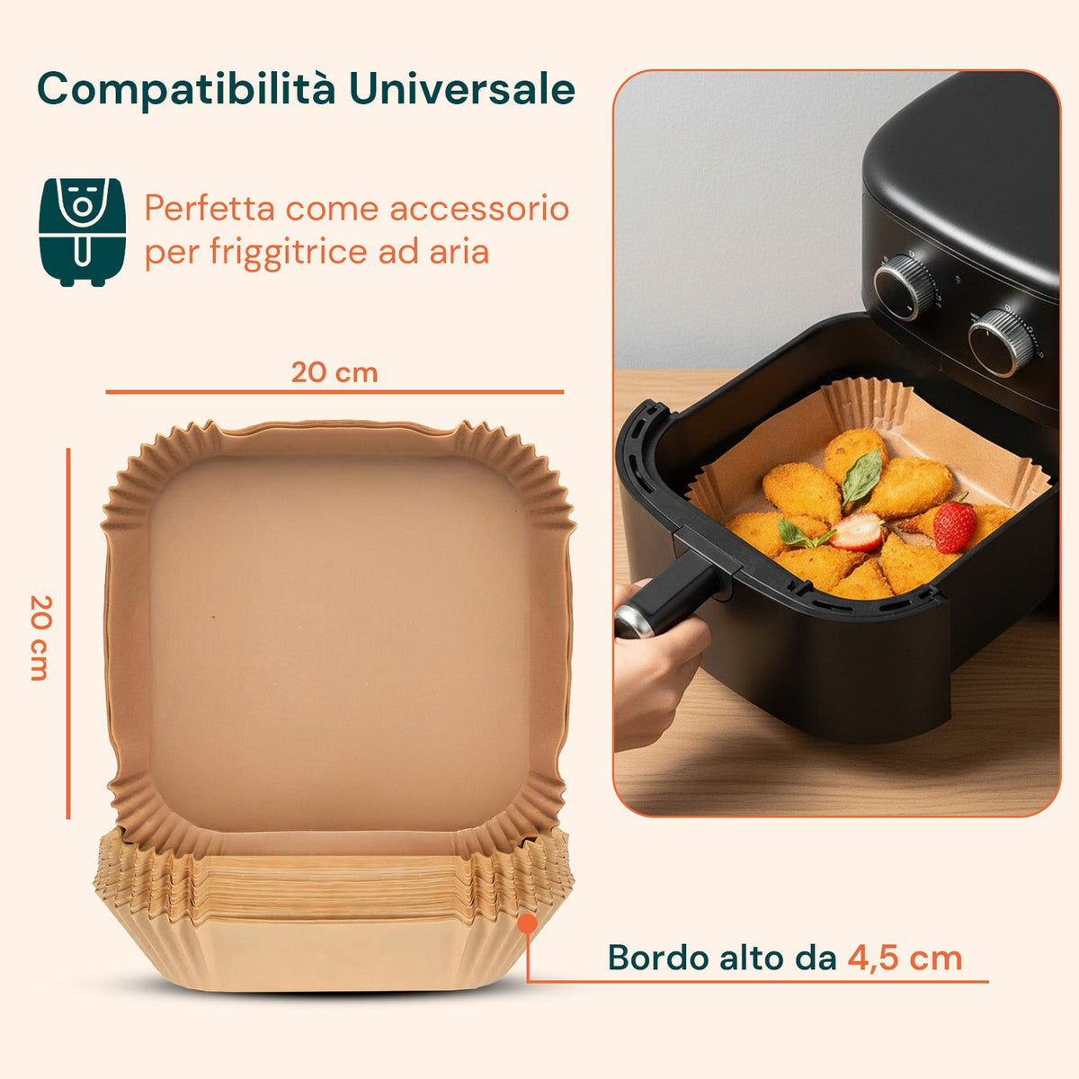 Set 100 pz carta forno per friggitrice ad aria – Impermeabile e resistente al calore