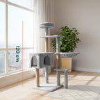 Tiragraffi per gatti 120 cm con cuccia e amaca multilivello