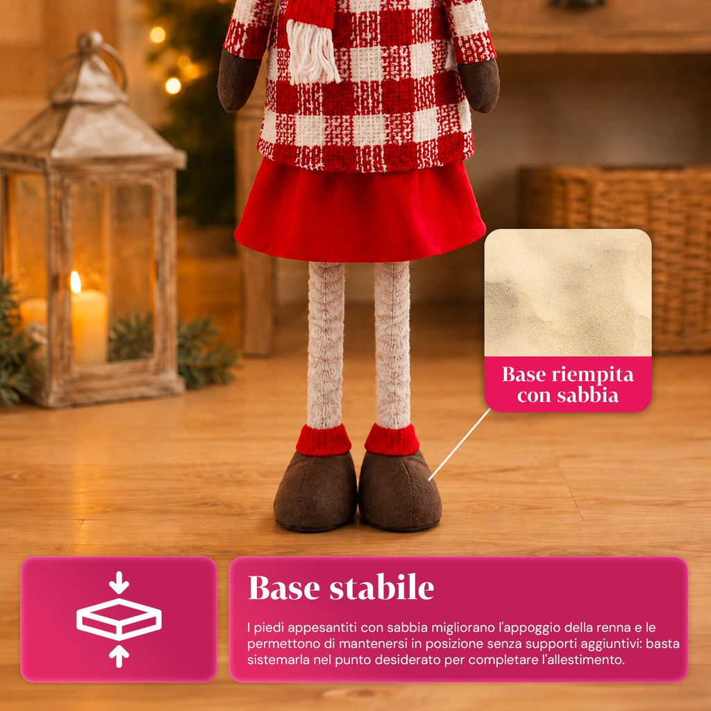 Renna Natalizia Estensibile 45-80 cm con Gambe Telescopiche, Struttura in Ferro – 2 Outfit Scandinavo o Country