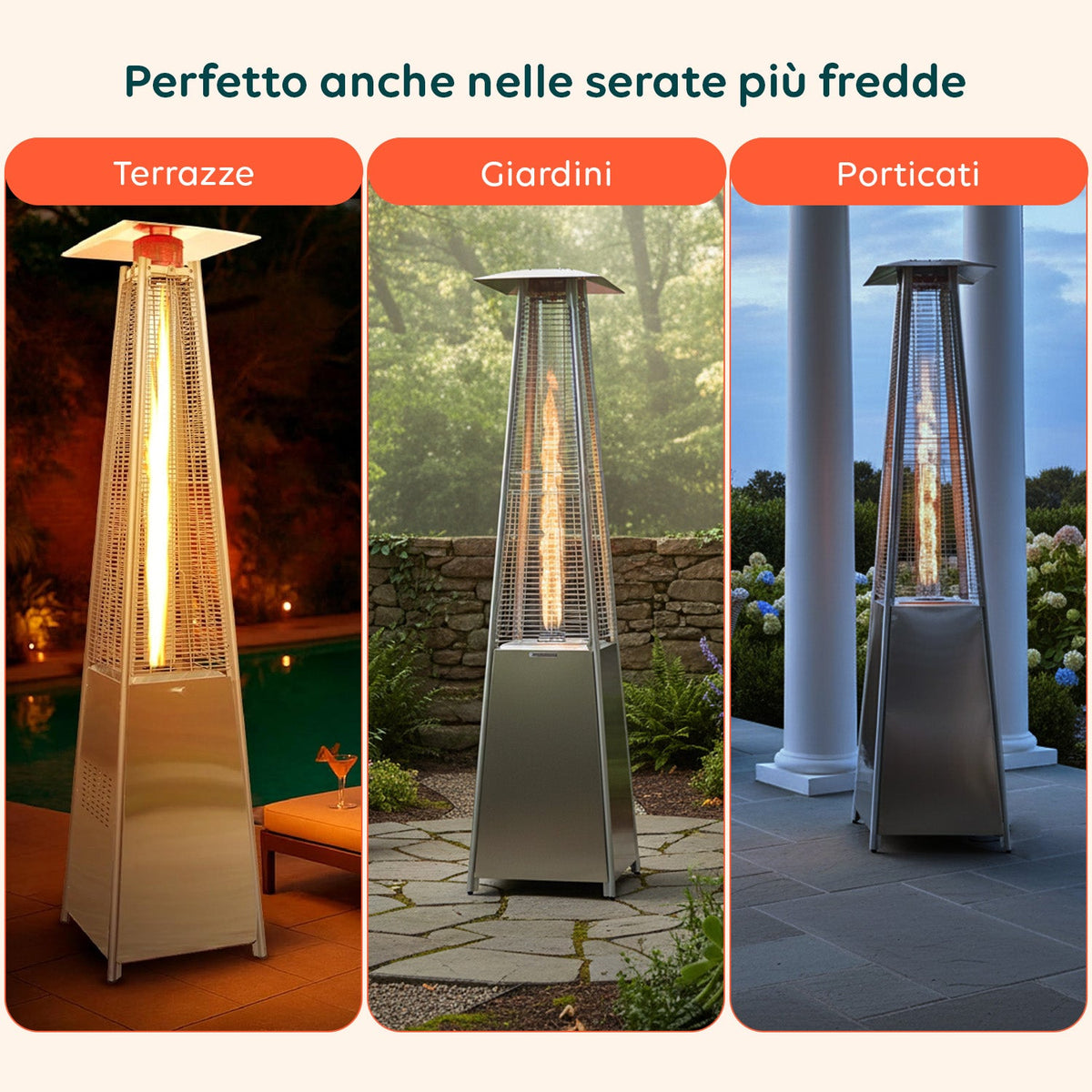 Stufa a Gas da Esterno a Piramide con Termostato Regolabile – 12kW