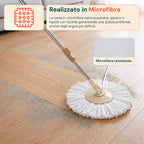 Kit Mocio Rotante 360° con Secchio 14L - 46x27x22cm e Centrifuga in Acciaio – Include 2 Testine in Microfibra, Dosatore Sapone e Asta Telescopica – Set Lavapavimenti Universale con Ruote e Scarico
