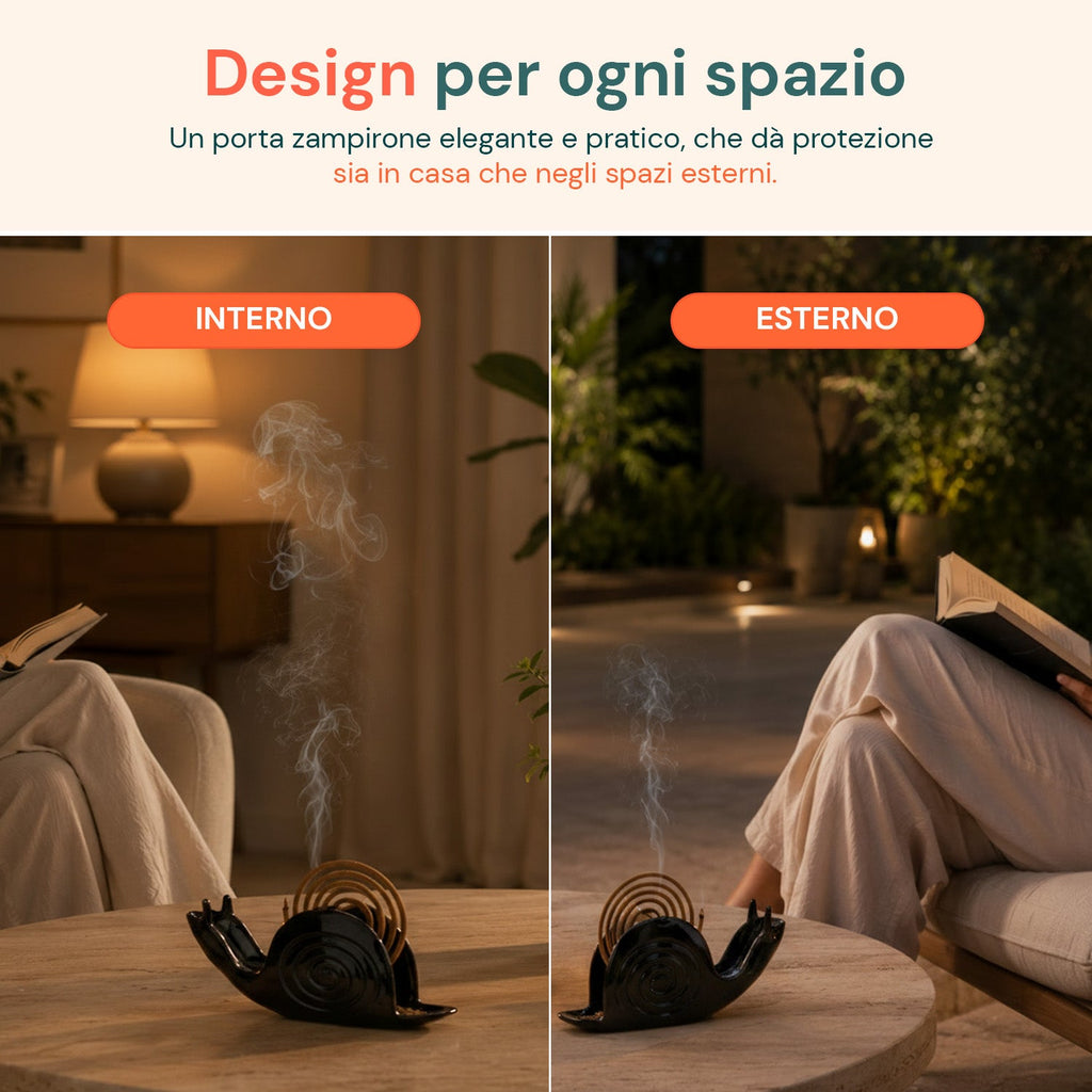 Porta Zampirone a forma di Lumaca – Supporto per Spirali Antizanzare in ABS Ignifugo – Con Base Raccogli Cenere – Design Universale Riutilizzabile – Dimensioni 18x3,2x7,5cm