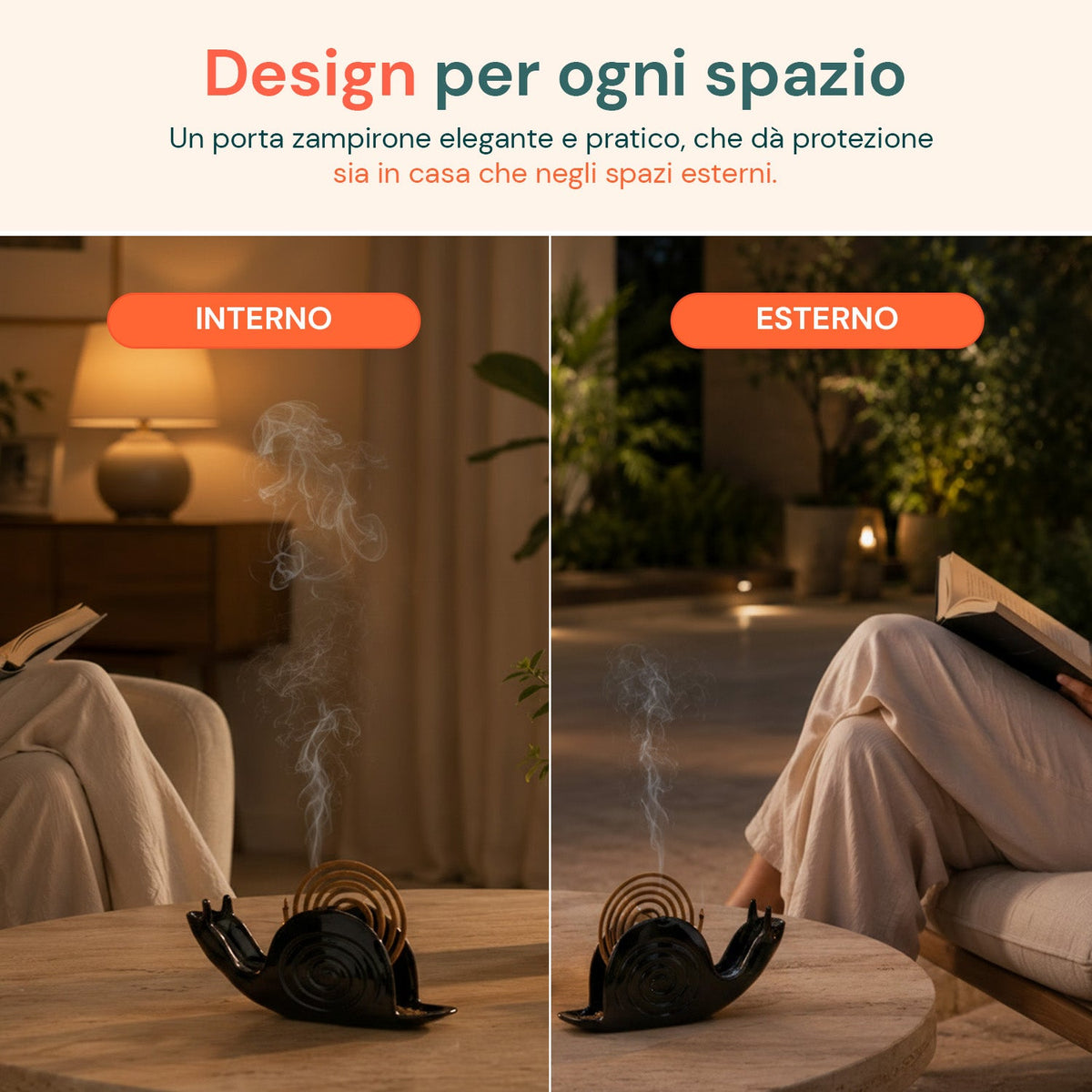 Porta Zampirone a forma di Lumaca – Supporto per Spirali Antizanzare in ABS Ignifugo – Con Base Raccogli Cenere – Design Universale Riutilizzabile – Dimensioni 18x3,2x7,5cm